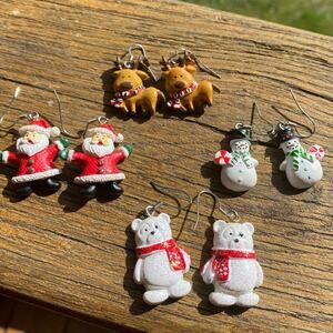 Christmas Earring Lot of 4 pair snowman Santa reindeer polar bear novelty